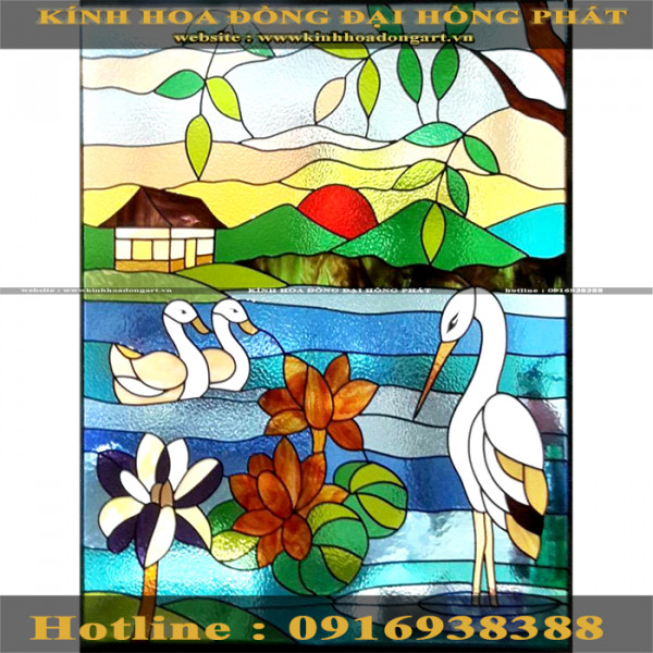 Tranh kính hoa đồng - 008